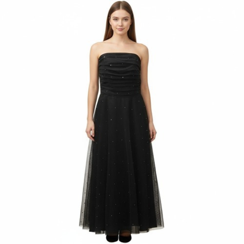 Scott McClintock Dress 6 Black Strapless Silver Rhinestone‎ Sheer Gown Prom HOCO